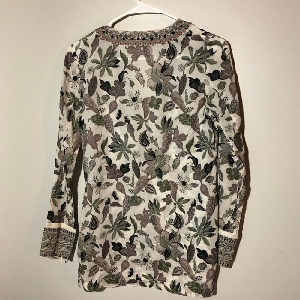 Tory Burch embellished botanical print v neck long sleeve womens tunic top S - Picture 2 of 12